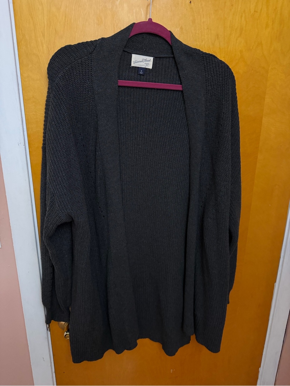 Universal Thread Dark Charcoal Open-Front Ribbed Cardigan